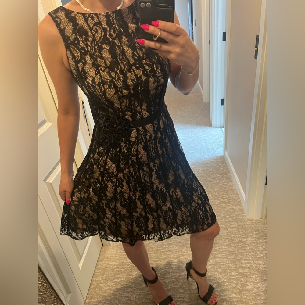NEW Black lace over nude new with tags dress! Miss Sixty. Size 2